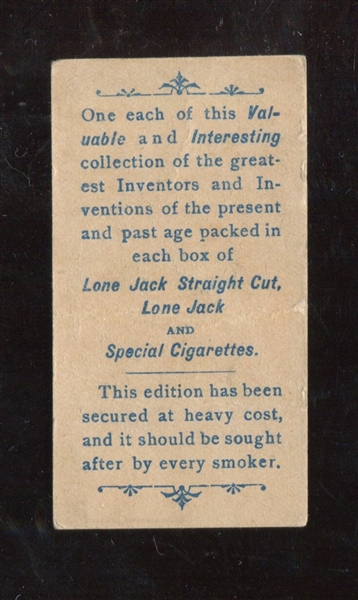 N365 Lone Jack Cigarettes Inventors Benjamin Franklin Type Card