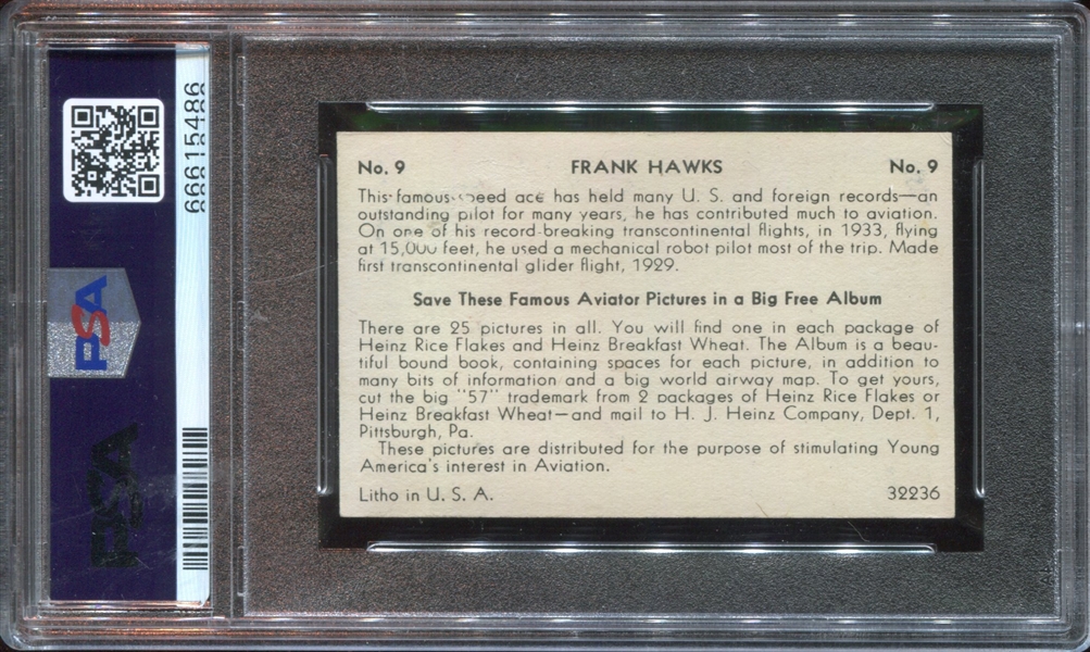 F277-4 Heinz Rice Flakes Famous Aviators #9 Frank Hawks PSA2.5 Good+