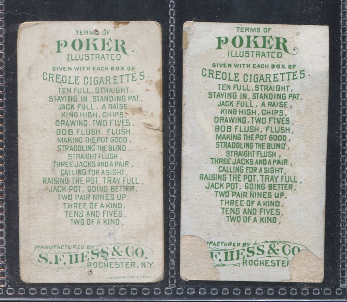 N324 S. F. Hess Terms of Poker Illustrated Lot of (2) Different Type Cards