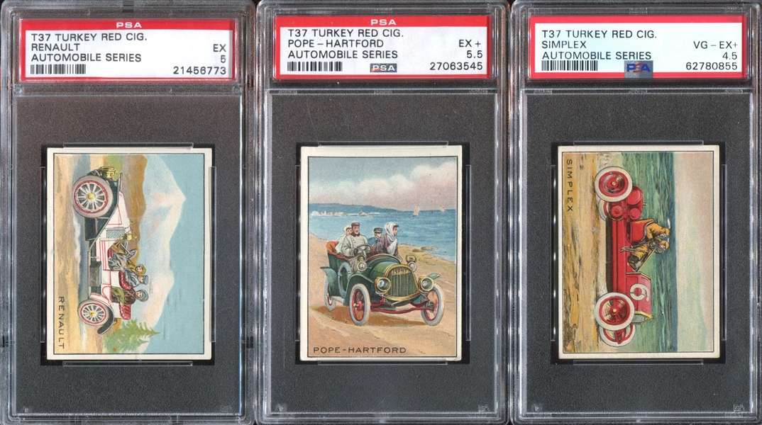 T37 Turkey Red Automobile Series Lot of (3) PSA-Graded Cards