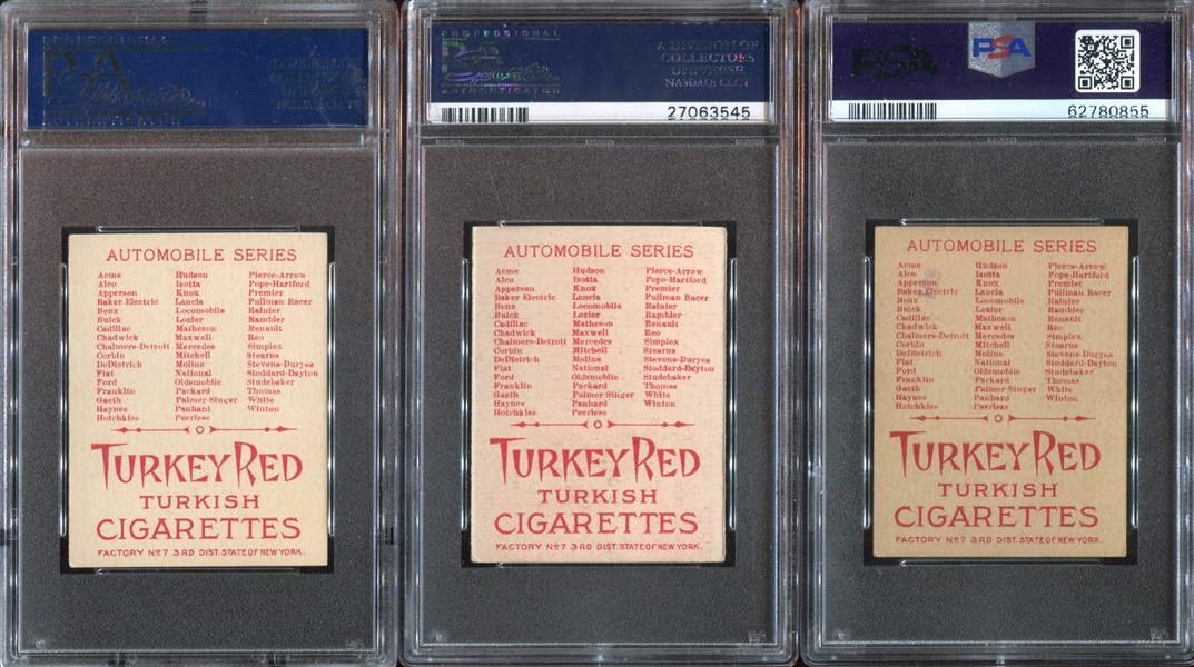 T37 Turkey Red Automobile Series Lot of (3) PSA-Graded Cards
