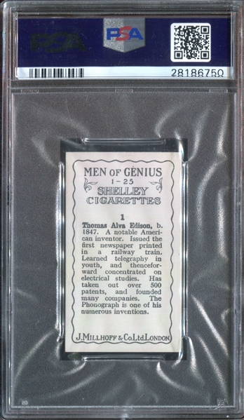 1924 J. Millhoff & Co.Men of Genius #22 Rudyard Kipling PSA7 NM