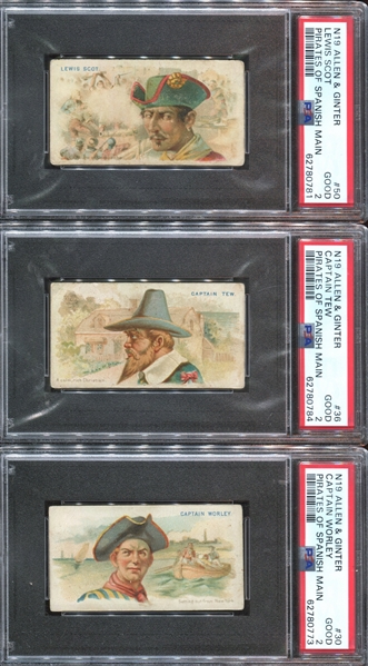 N19 Allen & Ginter Pirates of the Spanish Main Lot of (9) PSA-Graded Cards