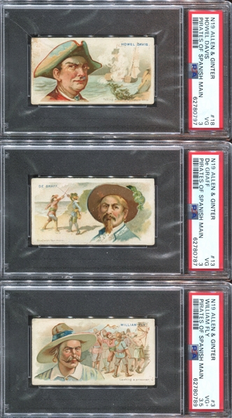 N19 Allen & Ginter Pirates of the Spanish Main Lot of (6) PSA3 VG Graded Cards