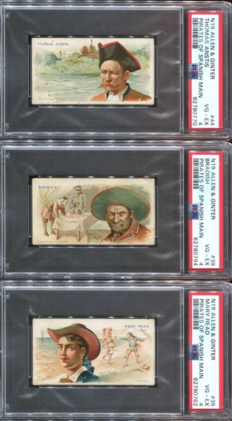 N19 Allen & Ginter Pirates of the Spanish Main Lot of (6) PSA4 VG-EX Graded Cards