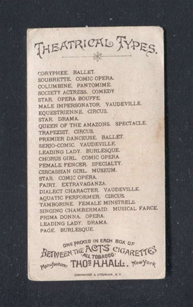 N348 Hall's Between the Acts Theatrical Types Star Opera Bouffe Type Card