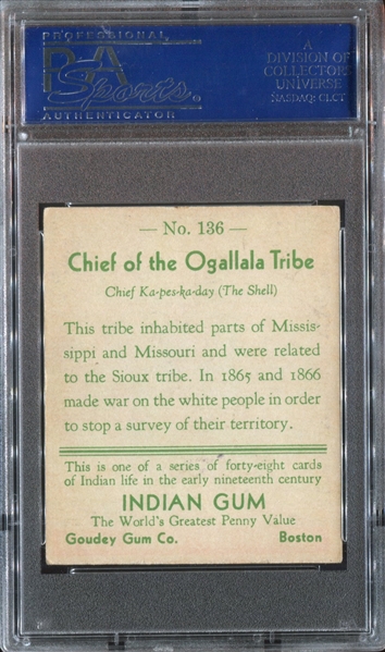 R73 Goudey Indian #136 Chief of Ogallala Tribe PSA5 EX (S48 low skip)