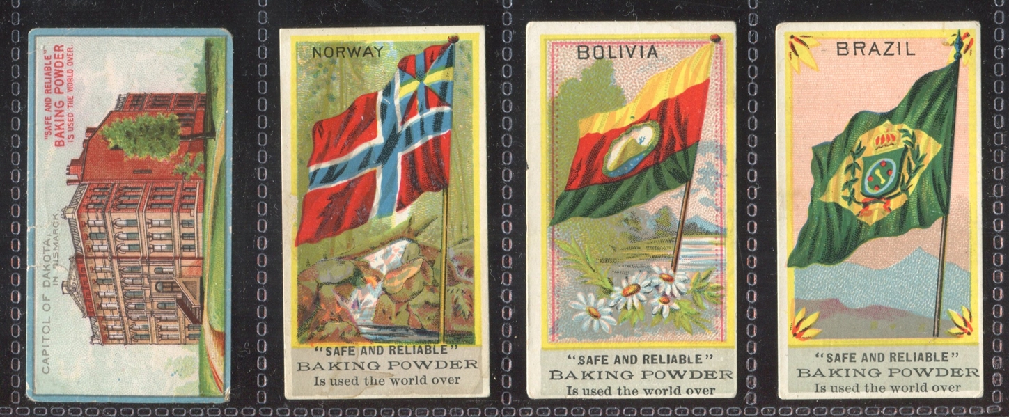 H628 Flags/Gov't Buildings Safe and Reliable Baking Powder Trade Cards Lot of (4) Different
