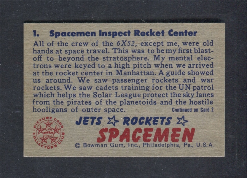 1951 Bowman Jets, Rockets and Spacemen #1 Spacemen Inspect Rocket Center