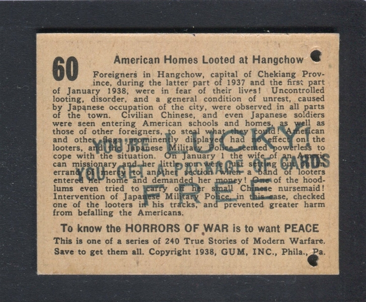 R69 Gum Inc Horrors of War Lucky Winner Stamped Card #60