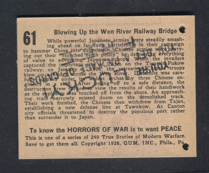 R69 Gum Inc Horrors of War Lucky Winner Stamped Card #61