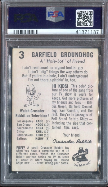 F394-1 Bell Brand Crusader Rabbit #3 Garfield Groundhog PSA3 VG