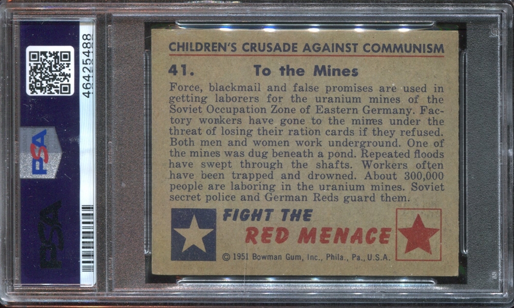 1951 Bowman ”Red Menace” #41 To The Mines PSA NM 7 (grey-backed)