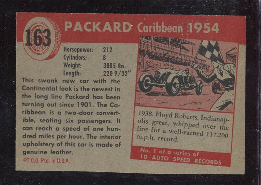 1954 Topps ”World on Wheels ” #163 Packard Caribbean EX