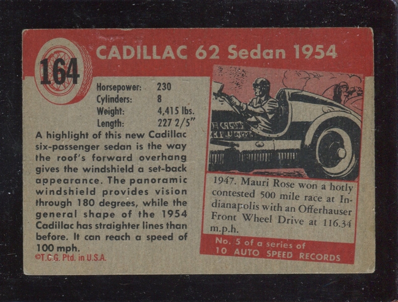 1954 Topps ”World on Wheels ” #164 Cadillac 62 Sedan VG-EX