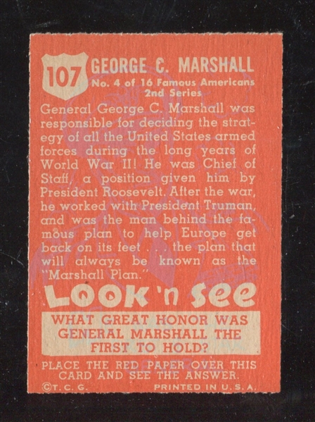 1952 Topps ”Look ‘n See” #107 George C. Marshall NM (OC)
