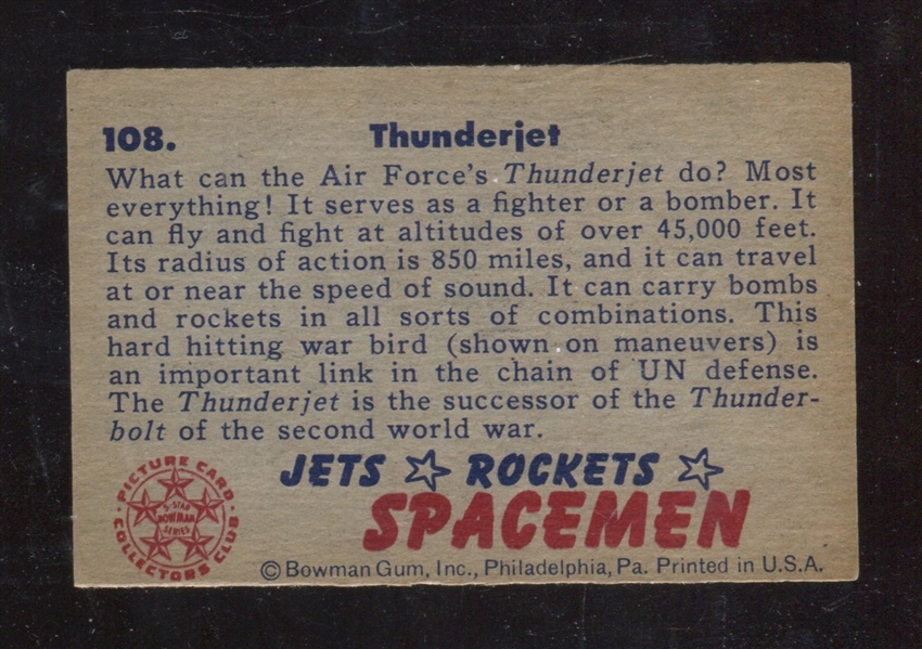 1951 Bowman ”Jets, Rockets & Spacemen” #108 Thunderjet EX