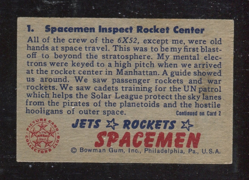 1951 Bowman Jets, Rockets and Spacemen #1 Spacemen Inspect Rocket Center  VG-EX