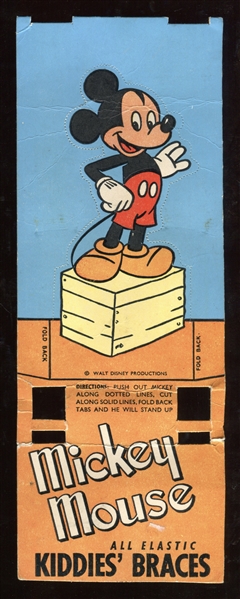 Fantastic 1950's Mickey Mouse Kiddie Braces Die Cut Card on Original Uncut Piece