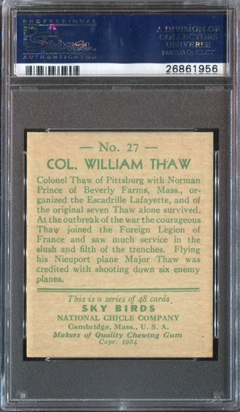 R136 National Chicle Sky Birds #27 Col. William Thaw PSA6.5 EX-MT+