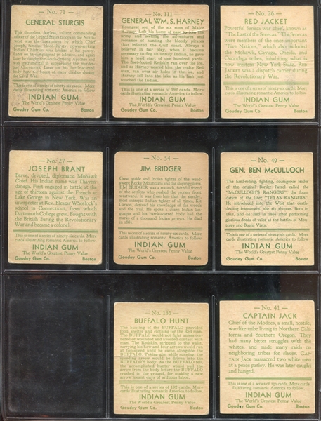 R73 Goudey Gum Indian Gum Lot of (8) Cards