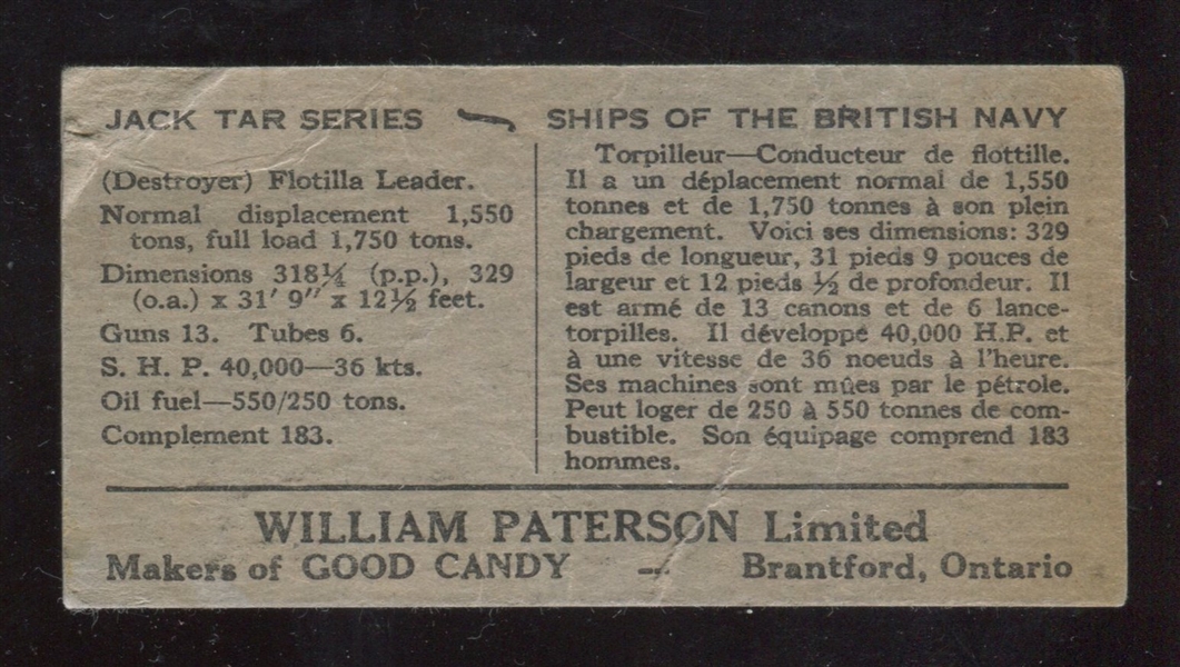 V92 William Patterson Jack Tar Series #21 H.M.S. Broke Type Card