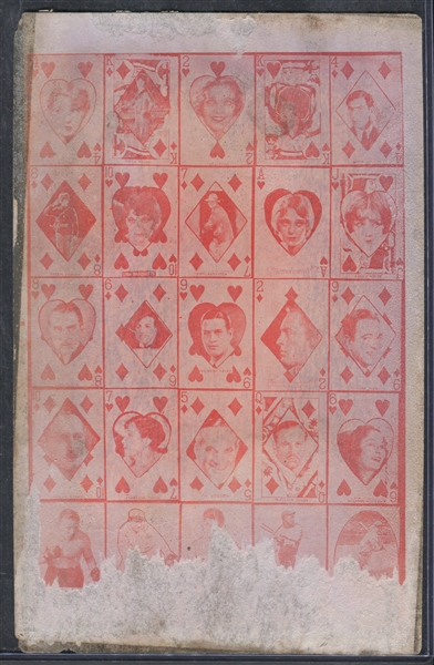 W565 Strip Card Full Sheet of (25) With Gehrig, Simmons and Movie Stars