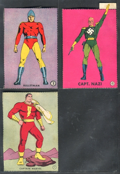 1940's Comic Character Cut-Out Cards of Superheroes Lot of (7) 