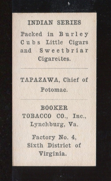 T74 Booker Tobacco Indian Series High Grade Tapazawa Type Card
