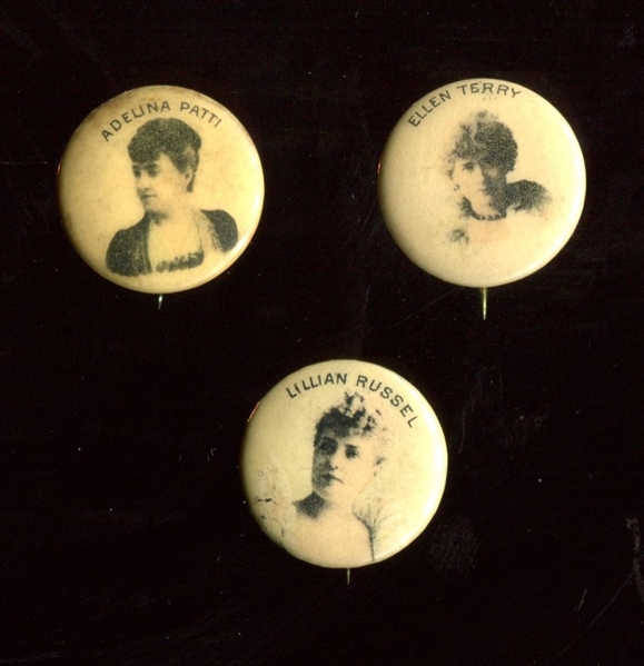 PE7-UNC Whitehead Hoag Actresses Lot of (3) Pinbacks With Lillian Russell