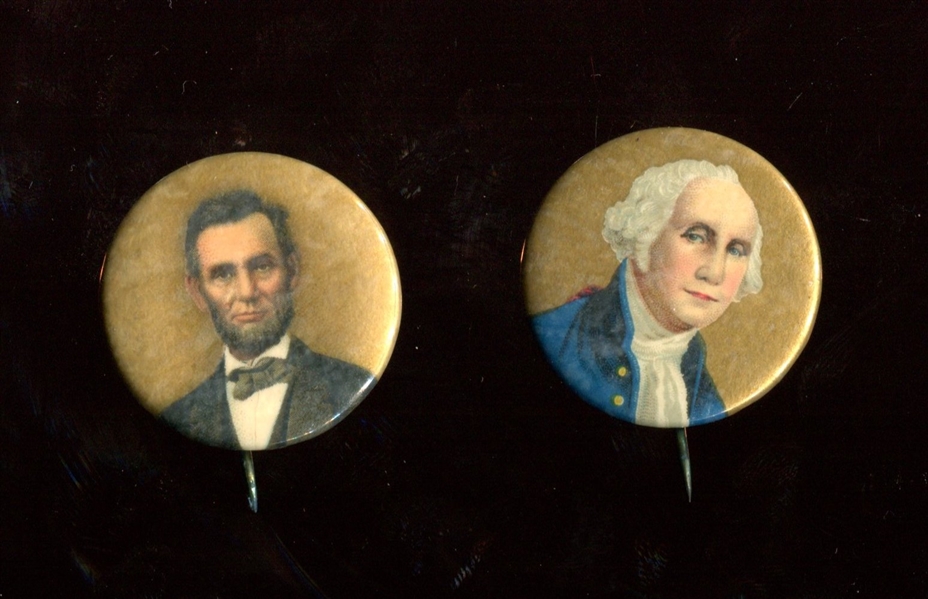 1920's Bastian Brothers President Pin Lot of (2) With Lincoln and Washington