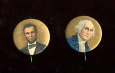 1920s Bastian Brothers President Pin Lot of (2) With Lincoln and Washington