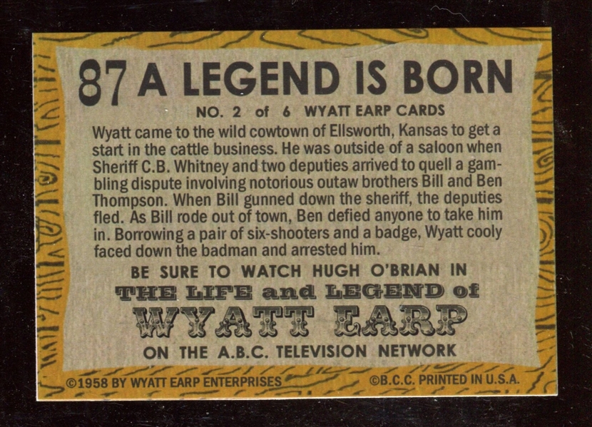 1958 Topps “TV Westerns” #87 Hugh O’Brian Wyat Earp NM-MT ***LEMKE CARD***