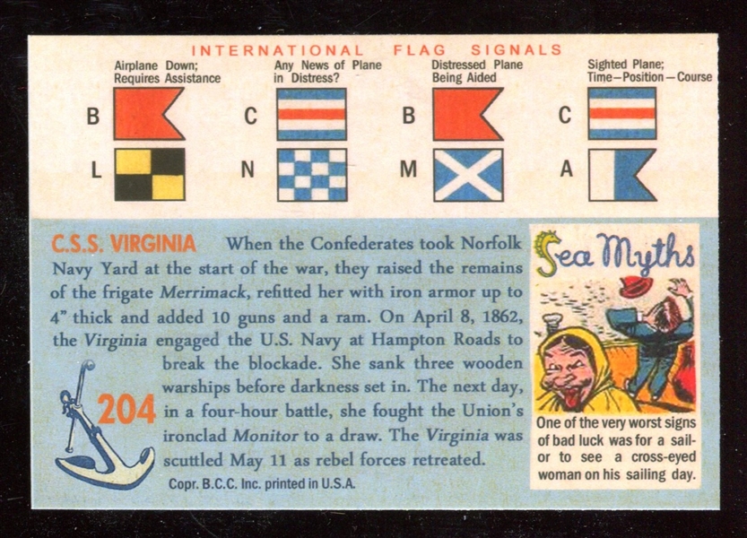 1955 Topps “Rails & Sails” #204 C.S.S. Virginia Ironclad NM-MT ***LEMKE CARD***