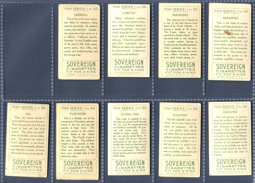 T58 Sovereign Cigarettes Fish Near Complete 1-50 Set of (42/50) Cards