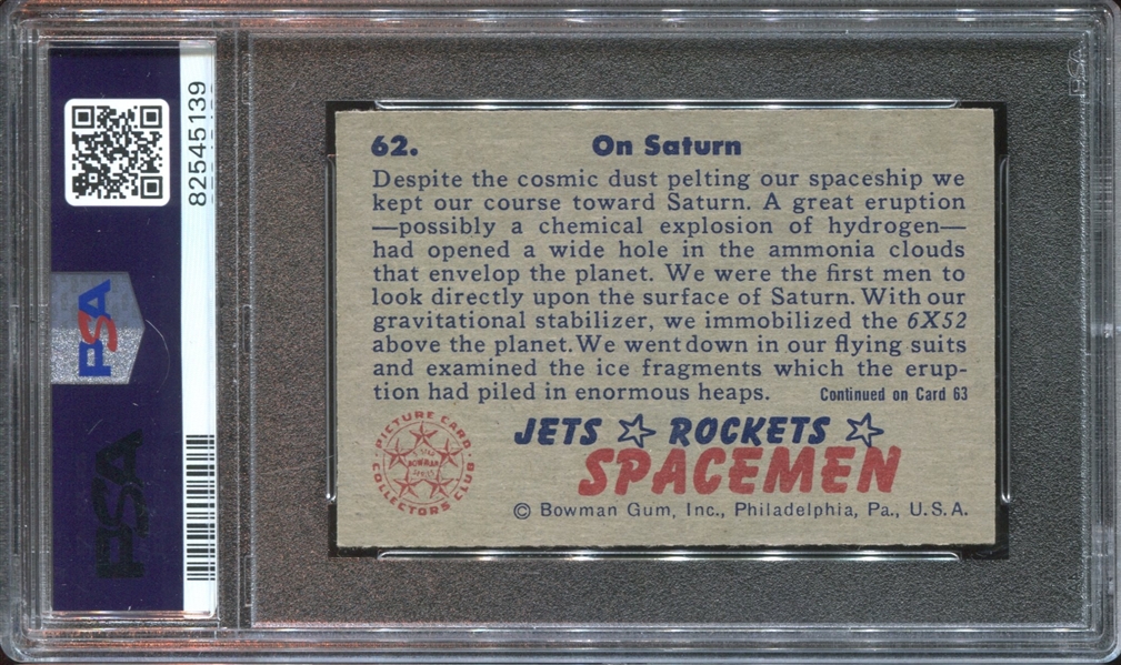 1951 Bowman Jets, Rockets, Spacemen #62 On Saturn PSA7 NM