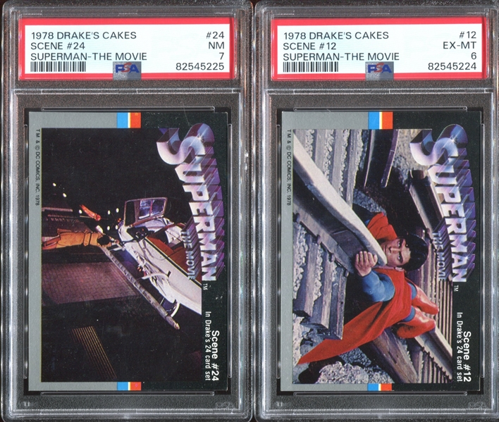 1978 Drakes Cakes Superman: The Movie Complete PSA-Graded Lot of (7) Cards