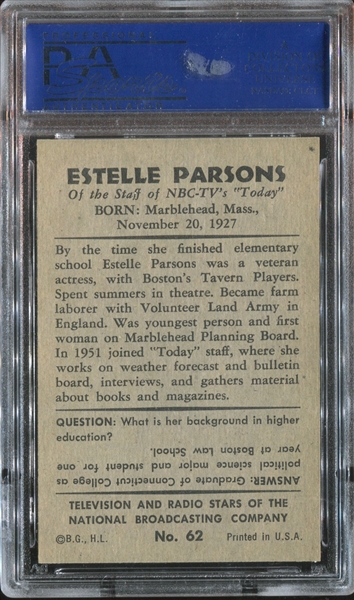 1953 Bowman T.V. & Radio #62 Estelle Parsons PSA8 NM-MT