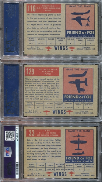 1952 Topps Wings Lot of (5) PSA-Graded Cards