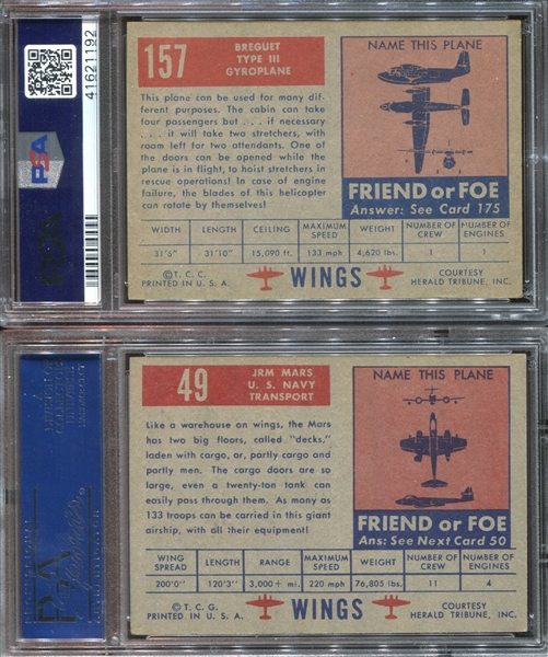 1952 Topps Wings Lot of (5) PSA-Graded Cards