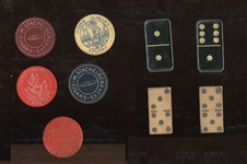 Fantastic Tobacco Advertising Poker Chip and Domino Lot of (9) Pieces