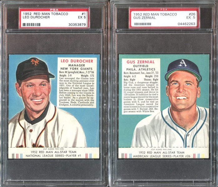 1952 Red Man Tobacco Lot of (2) PSA5 EX-Graded Cards
