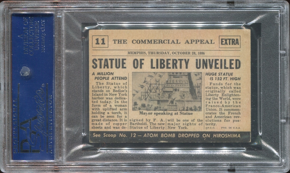 1954 Topps Scoop #11 Statue of Liberty Unveiled With Coating PSA7 NM