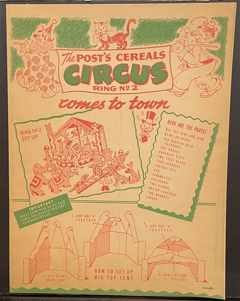 F-UNC Post Cereal Circus (1947) Ring 2 and 3 With Mailing Envelopes