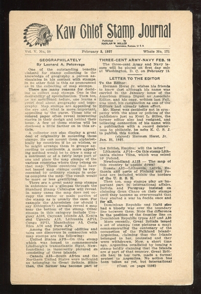 1937 Article by Lionel Carter on Baseball Card Collecting in Kaw Chief Stamp Journal