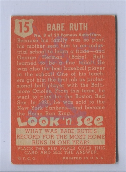 1952 Topps Look N See Babe Ruth #15