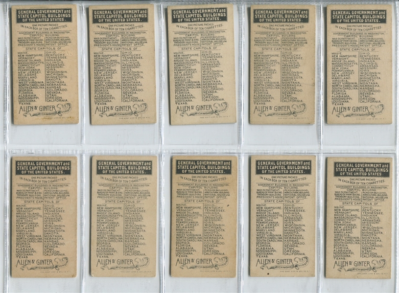 N14 Allen & Ginter General Government and State Capitol Bldgs Complete set of (50) Cards