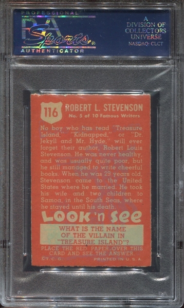 1952 Topps Look N' See #116 Robert Louis Stevenson PSA 7