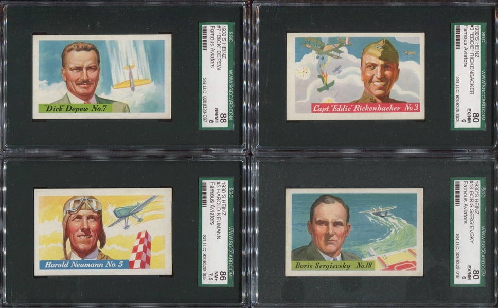 F277-4 Heinz Cereal Aviators High-Grade Lot of (8) SGC-Graded Cards w/Lindbergh