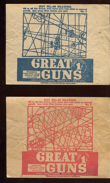 1920's General Specialty Co Great Guns Candy/Toy One-Cent Wrappers (4 different)